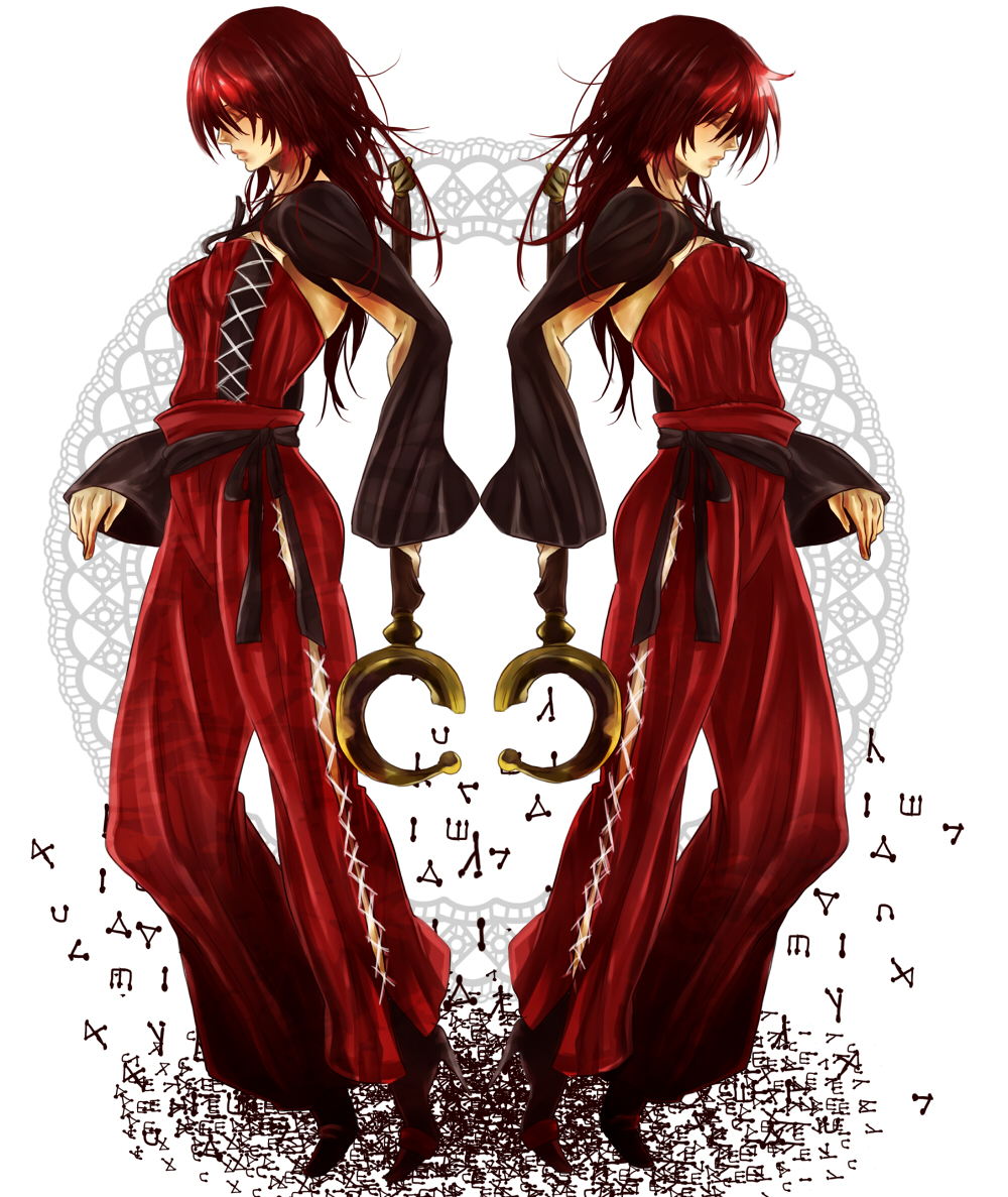 matano_maya, nier, popola, red_hair, redhead, siblings, staff, symmetry