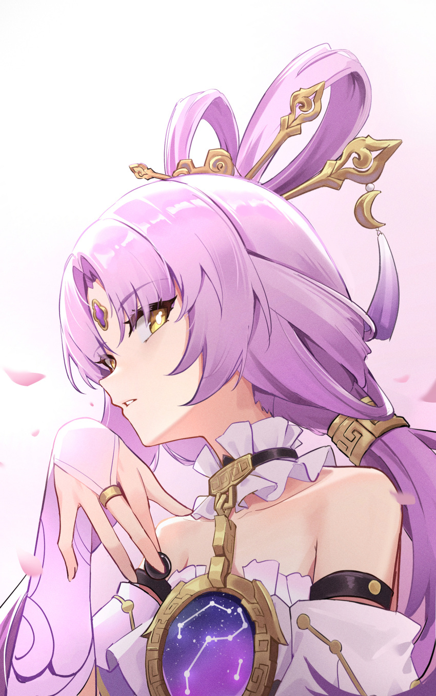 1girl, absurdres, bridal_gauntlets, choker, czk, dress, forehead_jewel, fu_xuan_(honkai:_star_rail)