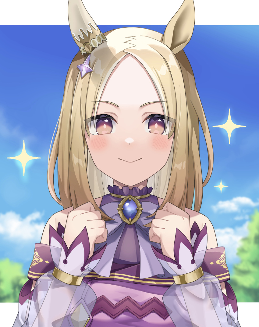 1girl, absurdres, animal_ears, blonde_hair, blush, brown_eyes, clenched_hands, dress