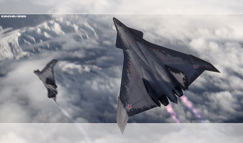 2023, aircraft, airplane, camouflage, canards, clouds, concept_art, dated