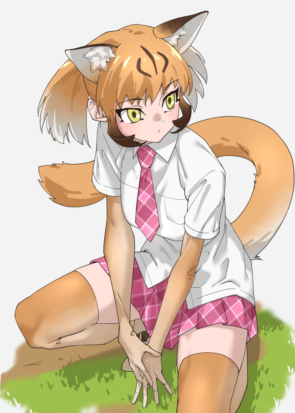 1girl, animal_ear_fluff, animal_ears, brown_hair, commentary, elbow_gloves, extra_ears, gloves