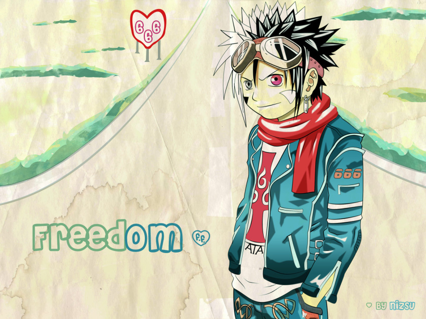 666_satan, black_hair, english, goggles, grey_eyes, heterochromia, jio_freed, male