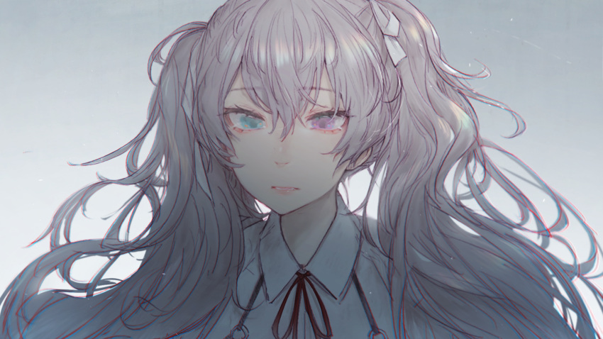 132_(bb32768), 1girl, 25-ji_miku, 25-ji_nightcord_de._(project_sekai), collared_shirt, commentary, gradient_background, green_eyes