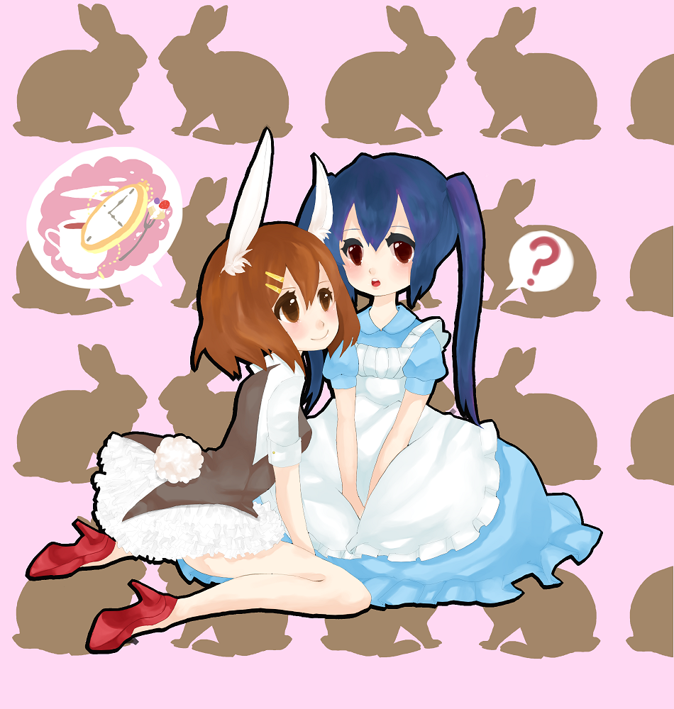 artist_request, bunny_ears, bunny_tail, hirasawa_yui, k-on!, long_hair, momoiro_gingham, nakano_azusa