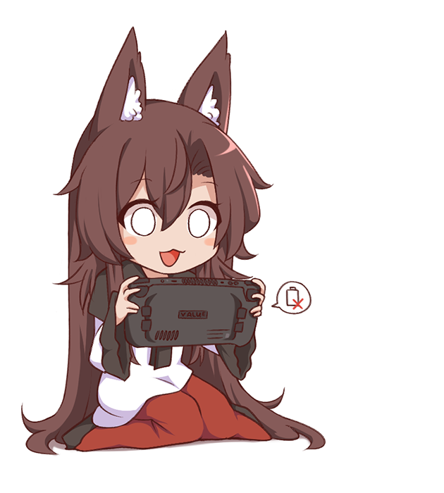 1girl, animal_ears, battery_indicator, brown_hair, chibi, fox_ears, fox_girl, imaizumi_kagerou