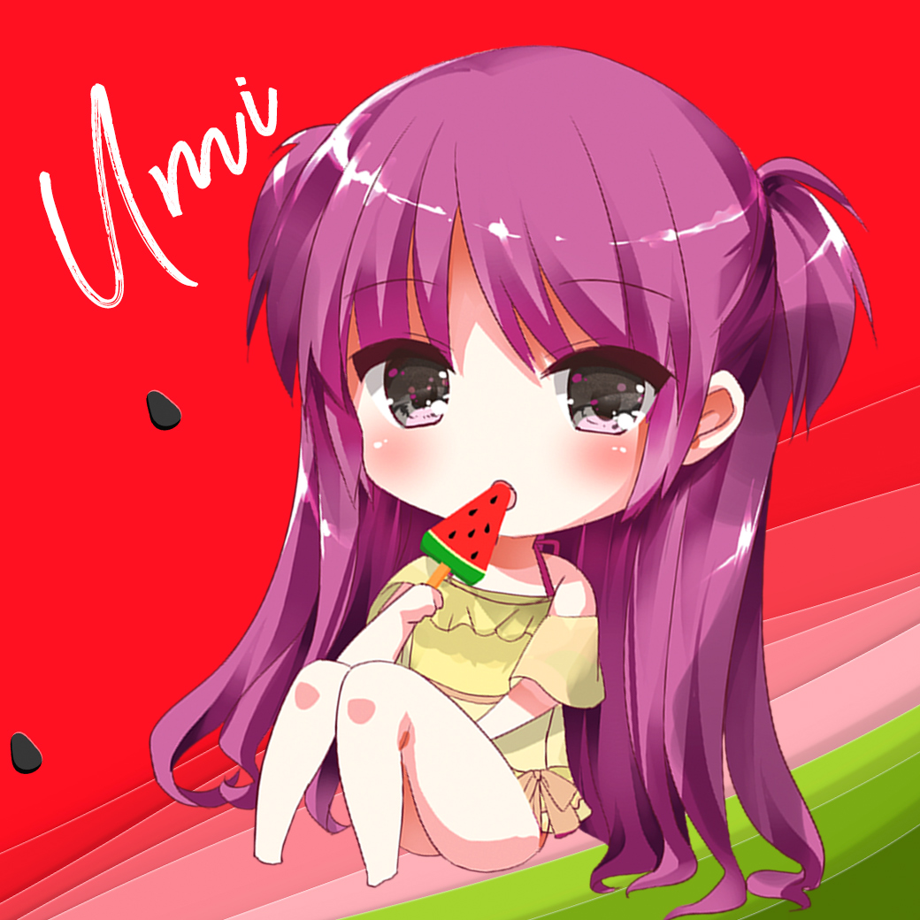 1girl, asahina_yori, bare_legs, bare_shoulders, barefoot, blush, character_name, chibi