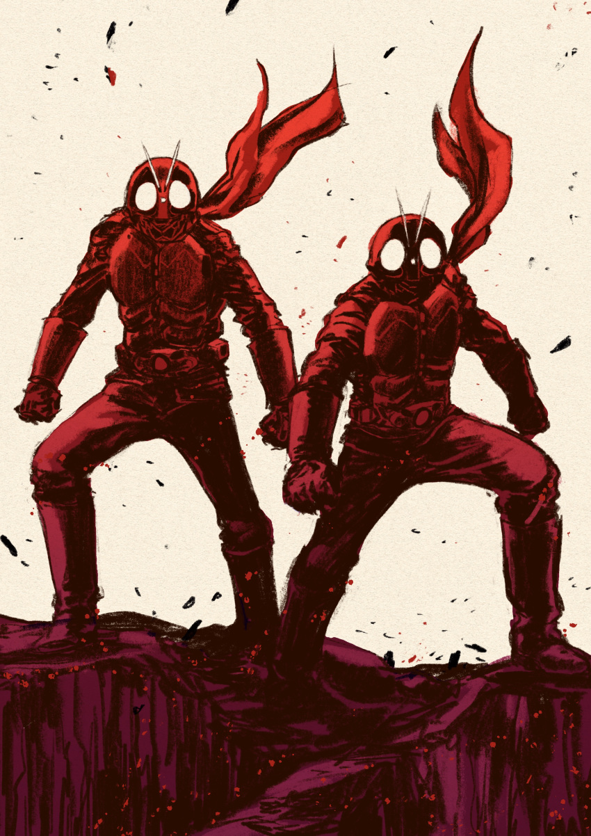 2boys, absurdres, boots, clenched_hands, gloves, helmet, highres, kamen_rider