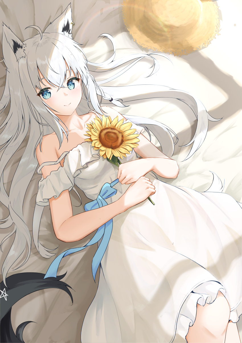 1girl, absurdres, ahoge, animal_ear_fluff, animal_ears, bare_shoulders, blush, braid
