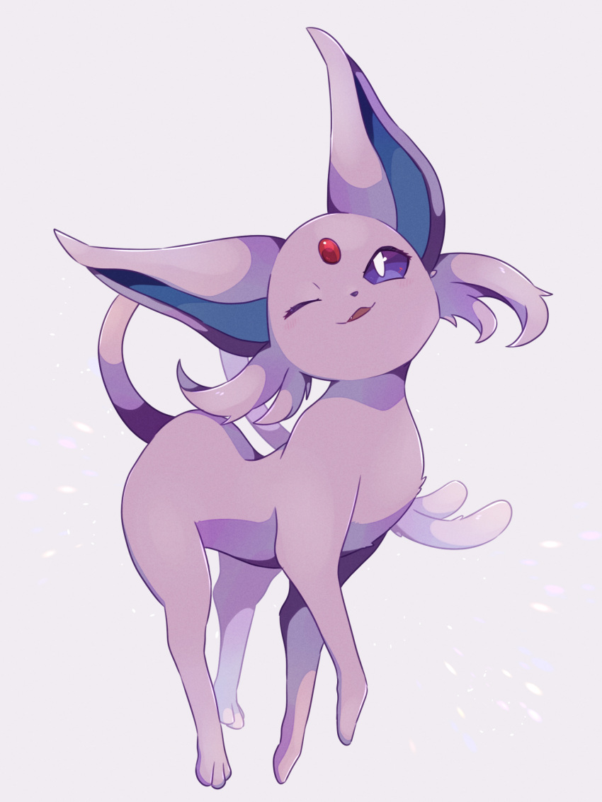 :3, animal_focus, blush, colored_sclera, commentary_request, espeon, fang, forehead_jewel