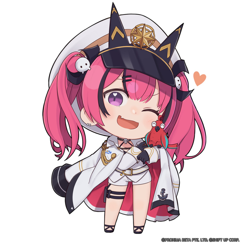 1girl, anchor_symbol, animal_on_arm, belt, bird, bird_on_arm, black_gloves, black_ribbon
