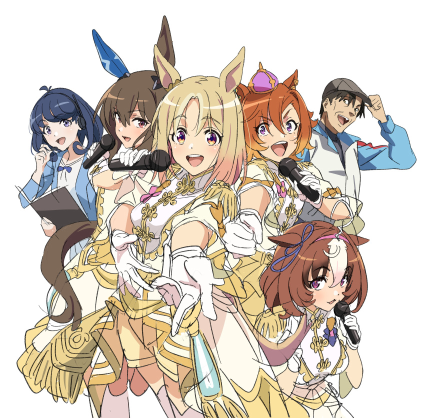 1boy, 5girls, :3, absurdres, admire_vega_(umamusume), animal_ears, black_hair, blonde_hair
