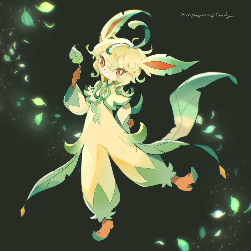 1girl, :d, ahoge, androgynous, animal_ears, black_background, boots, brown_footwear