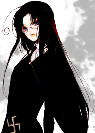 black_hair, glasses, hellsing, long_hair, lowres, necktie, purple_eyes, rip_van_winkle