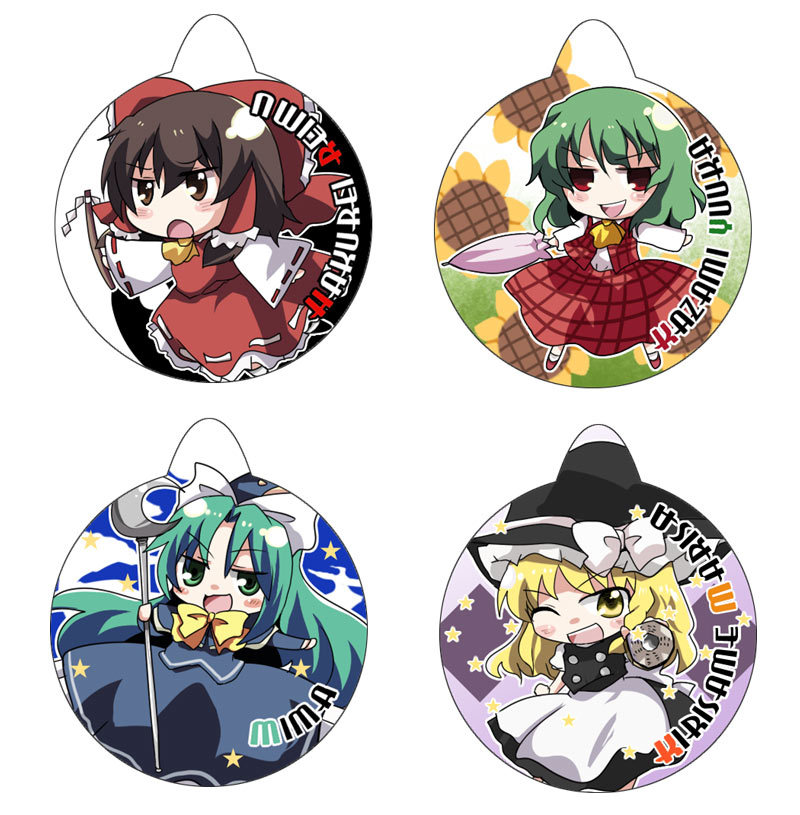 ascot, black_hair, blonde_hair, blush_stickers, bow, character_name, chibi, circle