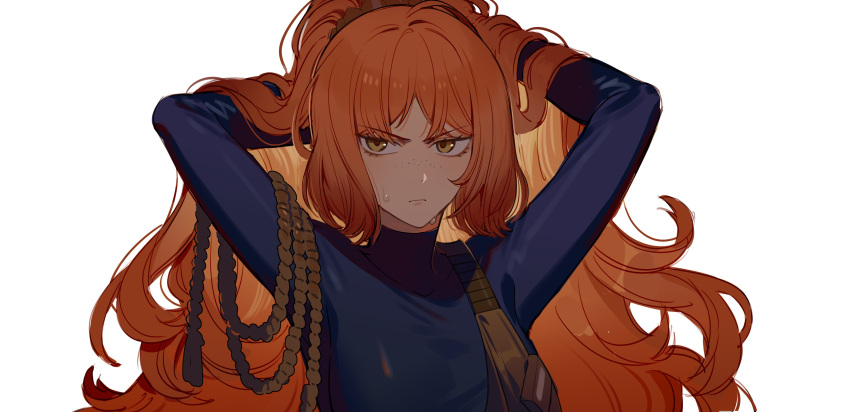 1girl, absurdres, black_wetsuit, bodysuit, closed_mouth, commentary, diving_suit, freckles