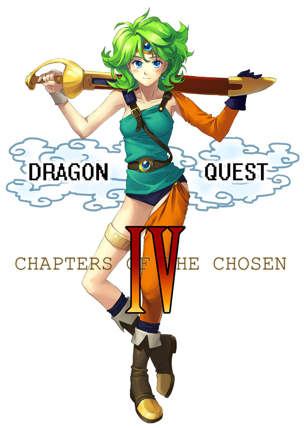 asymmetrical_clothing, belt, blue_eyes, blush, boots, circlet, curly_hair, dragon_quest