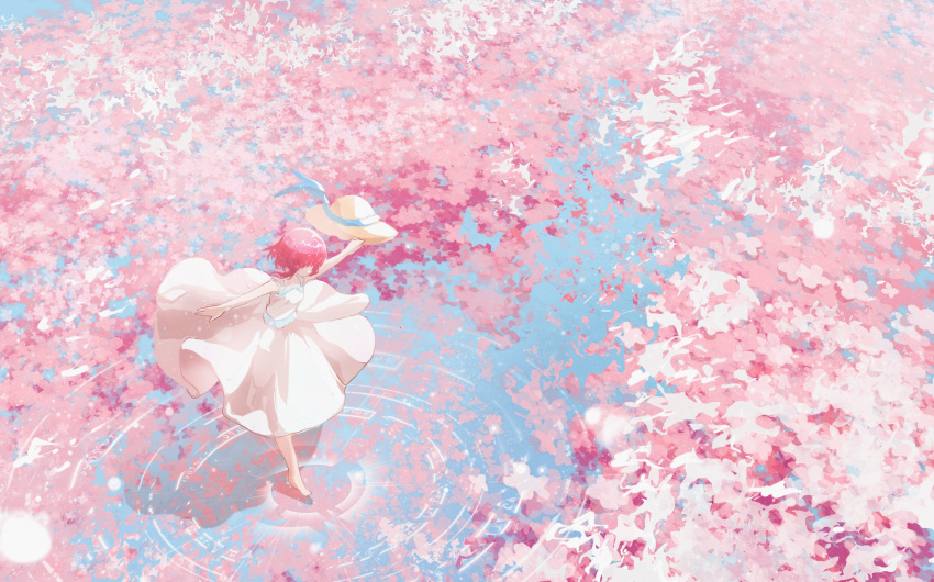 absurdres, akirarec, arima_kana, bare_arms, barefoot, cherry_blossoms, colored_skin, dress