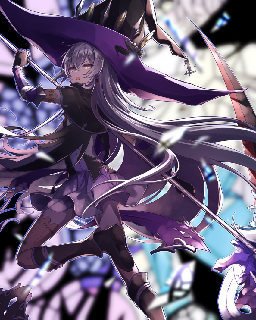 1girl, blurry, blurry_background, blurry_foreground, braided_sidelock, elbow_gloves, fingerless_gloves, gauntlets