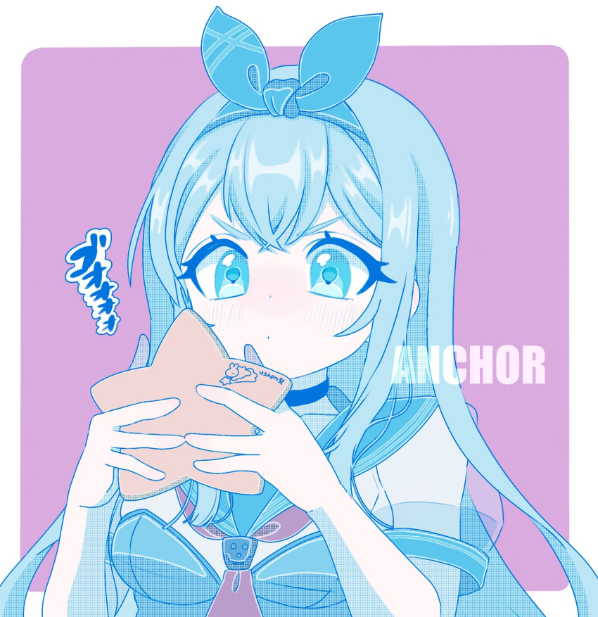 1girl, anchor_(nikke), blue_eyes, blue_hair, blue_sailor_collar, blush, breasts, character_name