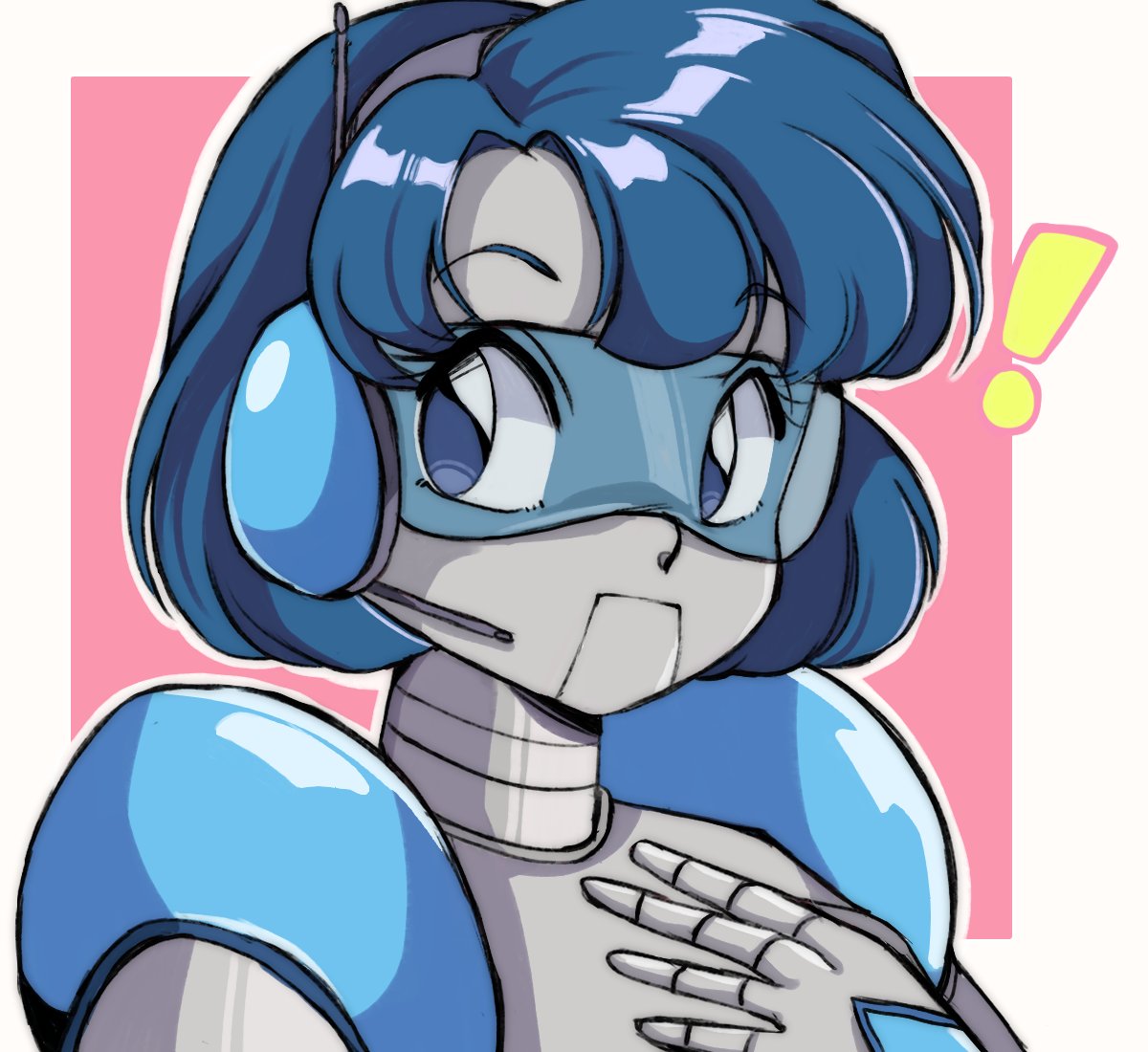 1girl, bishoujo_senshi_sailor_moon, blue_eyes, blue_hair, expressionless, head-mounted_display, jenna_(rainynebula), mechanization, medium_hair, metal_skin, mizuno_ami, robot, robot_girl, short_hair, solo, swept_bangs, white_background
