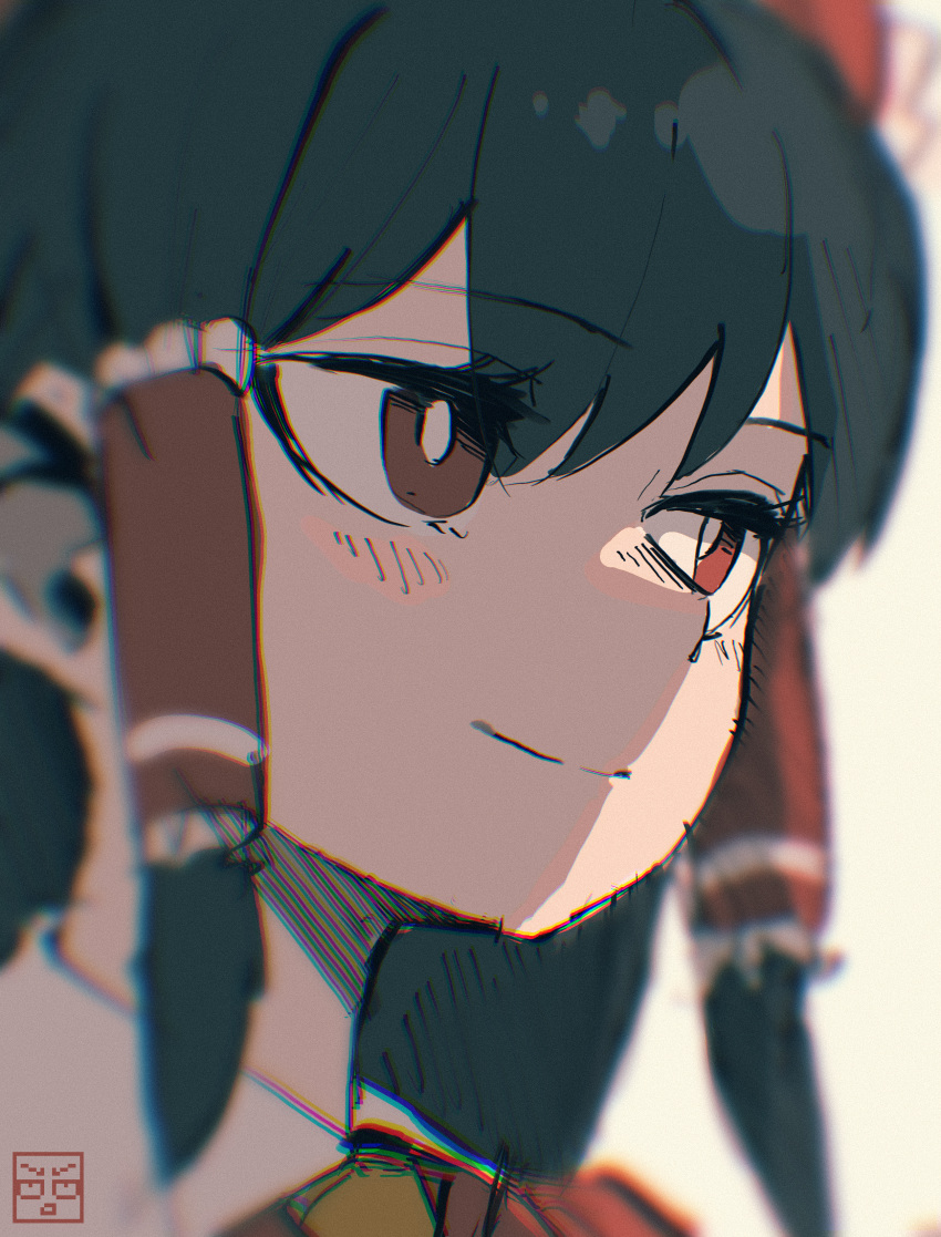 1girl, absurdres, black_hair, blast-7, blurry, blurry_background, blurry_foreground, bow