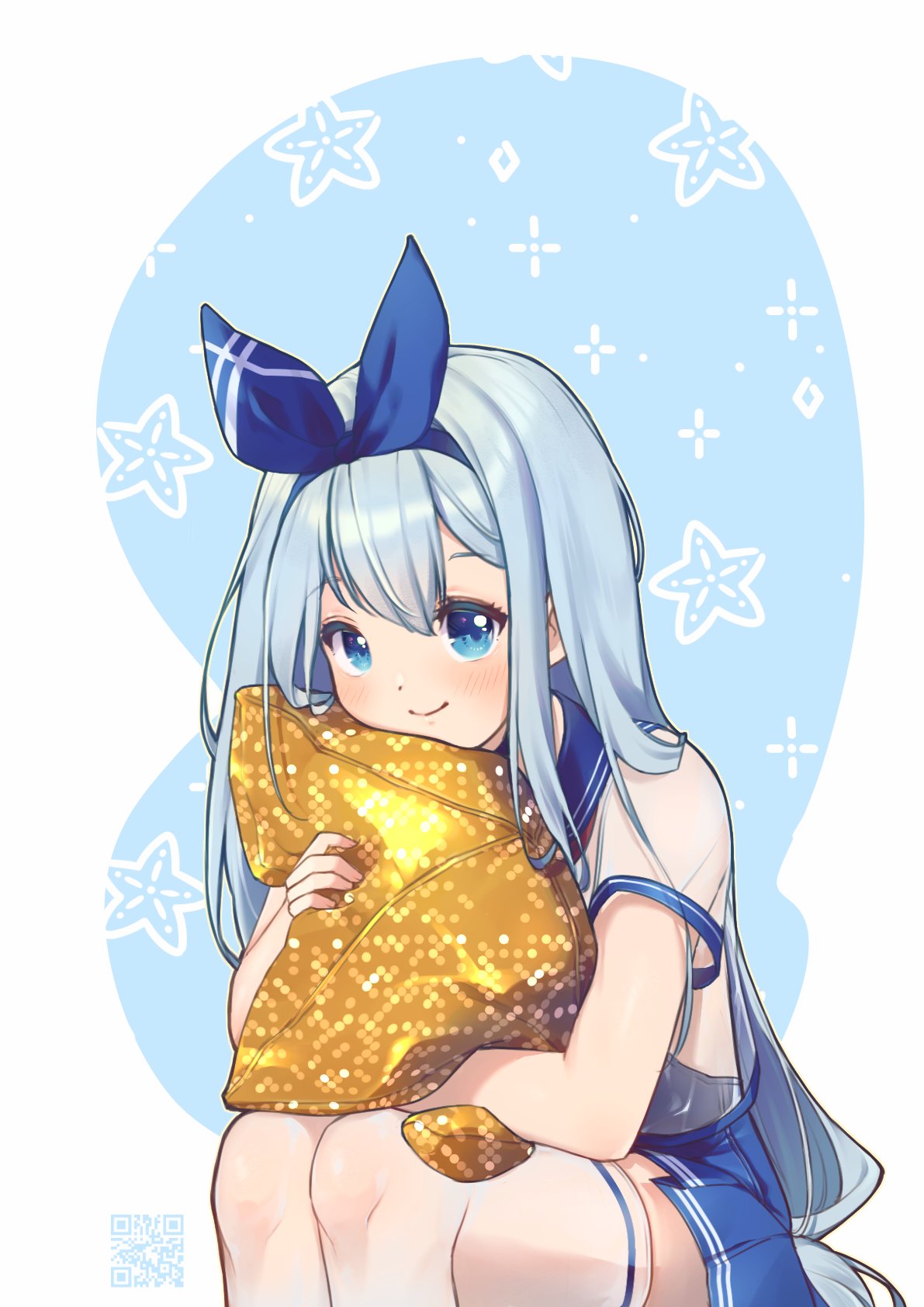 1girl, anchor_(nikke), blue_eyes, blue_hair, blue_ribbon, blue_sailor_collar, blush, chami_(charming621)
