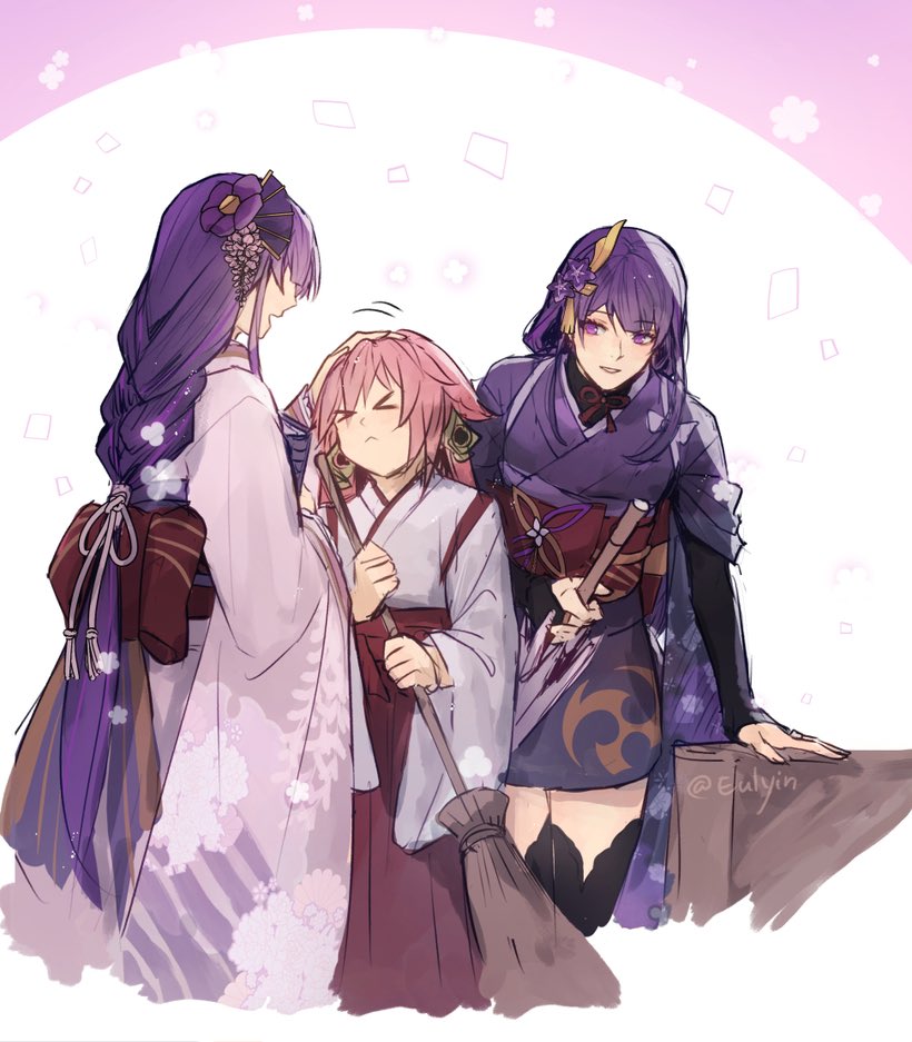 >_<, 3girls, aged_down, animal_ears, blunt_bangs, blush, braid, braided_ponytail