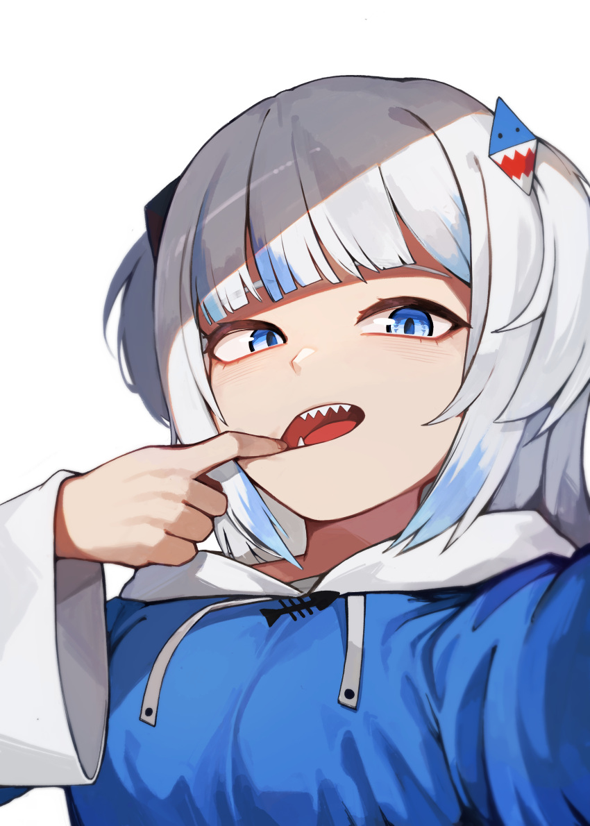 1girl, absurdres, animal_hood, blue_eyes, blue_hair, blue_hood, blunt_bangs, commentary
