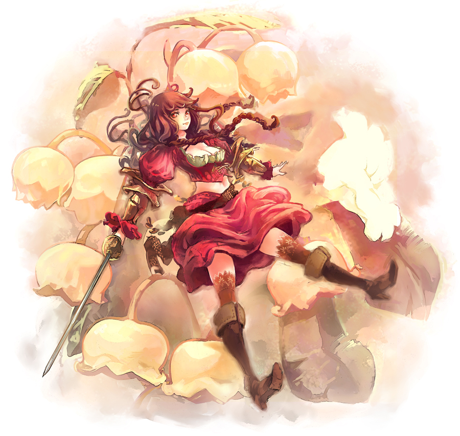 brown_hair, long_hair, original, rapier, solo, sword, thigh-highs, thighhighs