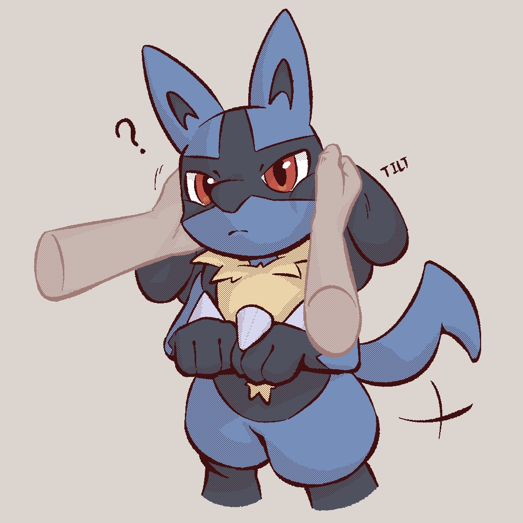 1other, ?, advos, disembodied_limb, grey_background, looking_at_viewer, lucario, pokemon