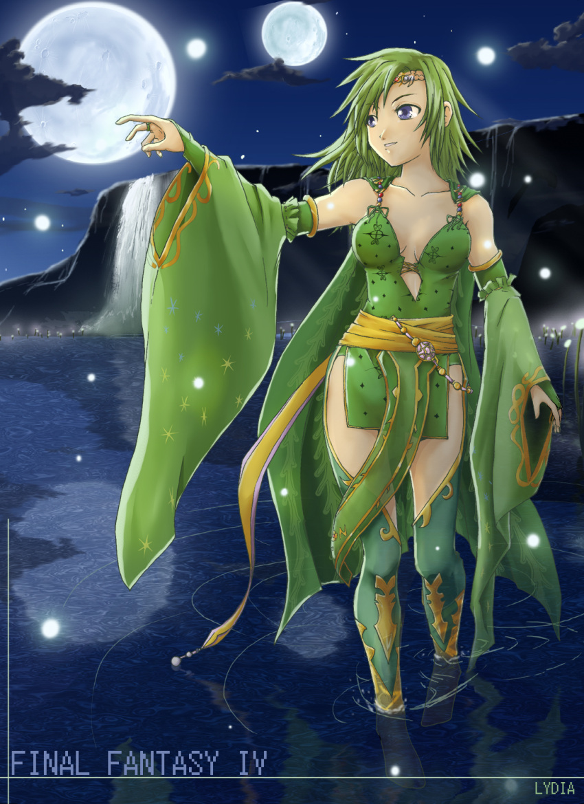 boots, cape, character_name, detached_sleeves, elbow_gloves, feet_in_water, final_fantasy, final_fantasy_iv