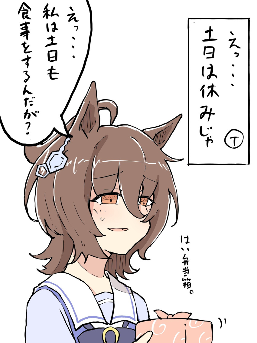 agnes_tachyon_(umamusume), ahoge, bento, bow, bowtie, box, brown_eyes, brown_hair
