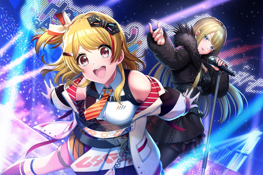 aimoto_rinku, blonde_hair, d4dj, dress, long_hair, neo_(d4dj), red_eyes, smile