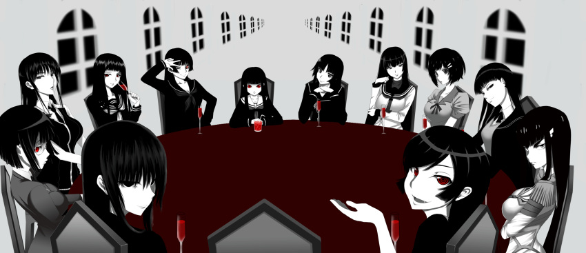 6+girls, amagami, atlach-nacha, ayatsuji_tsukasa, black_hair, blunt_bangs, breasts, chair