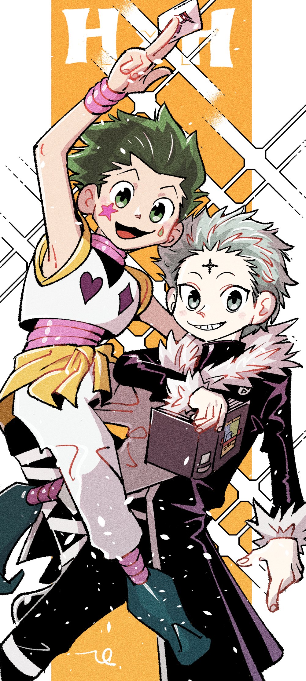 2boys, black_hair, book, chrollo_lucilfer, chrollo_lucilfer_(cosplay), coat, cosplay, cross