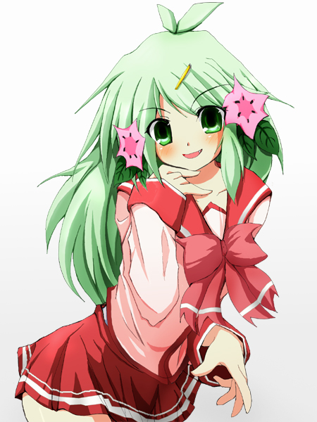 fang, green_eyes, green_hair, personification, pokemon, rakkogawa_rinro, school_uniform, shaymin