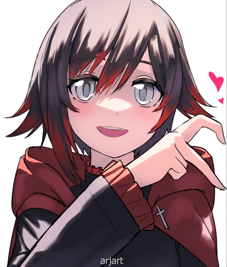 1girl, ar_jart, artist_name, black_hair, cape, commentary, gradient_hair, grey_eyes