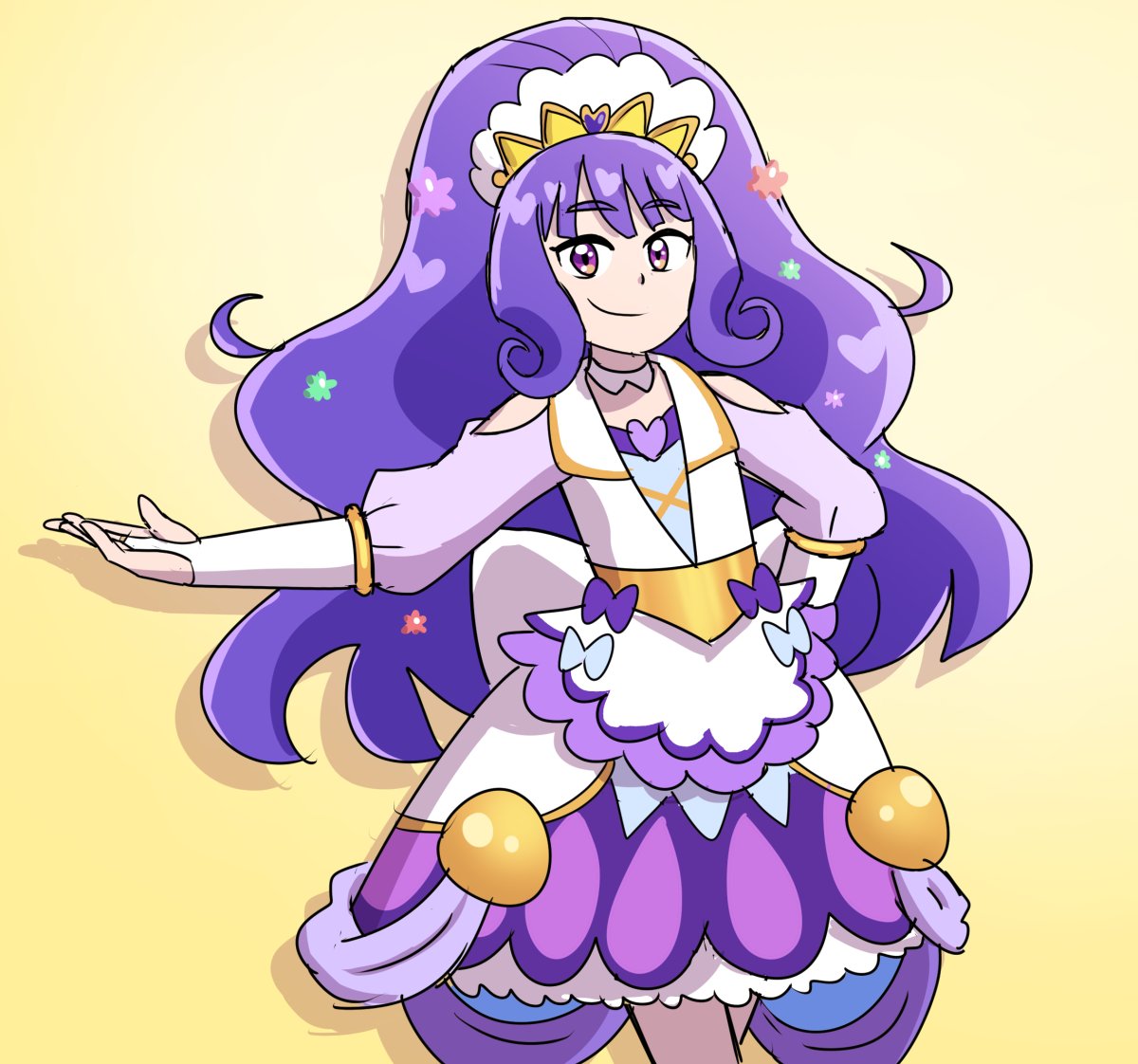1girl, alternate_color, alternate_costume, arm_behind_back, back_bow, blunt_bangs, bow, bridal_gauntlets