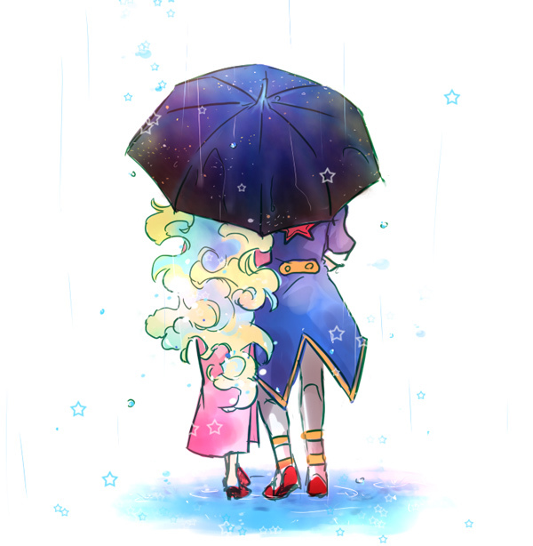 1girl, couple, from_behind, nia_teppelin, rain, simon, taira_momen, tengen_toppa_gurren_lagann, umbrella, wet
