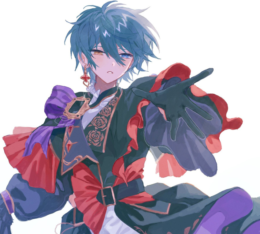 1boy, 88uhhi, black_gloves, black_jacket, blue_eyes, blue_hair, blush, dark_blue_hair