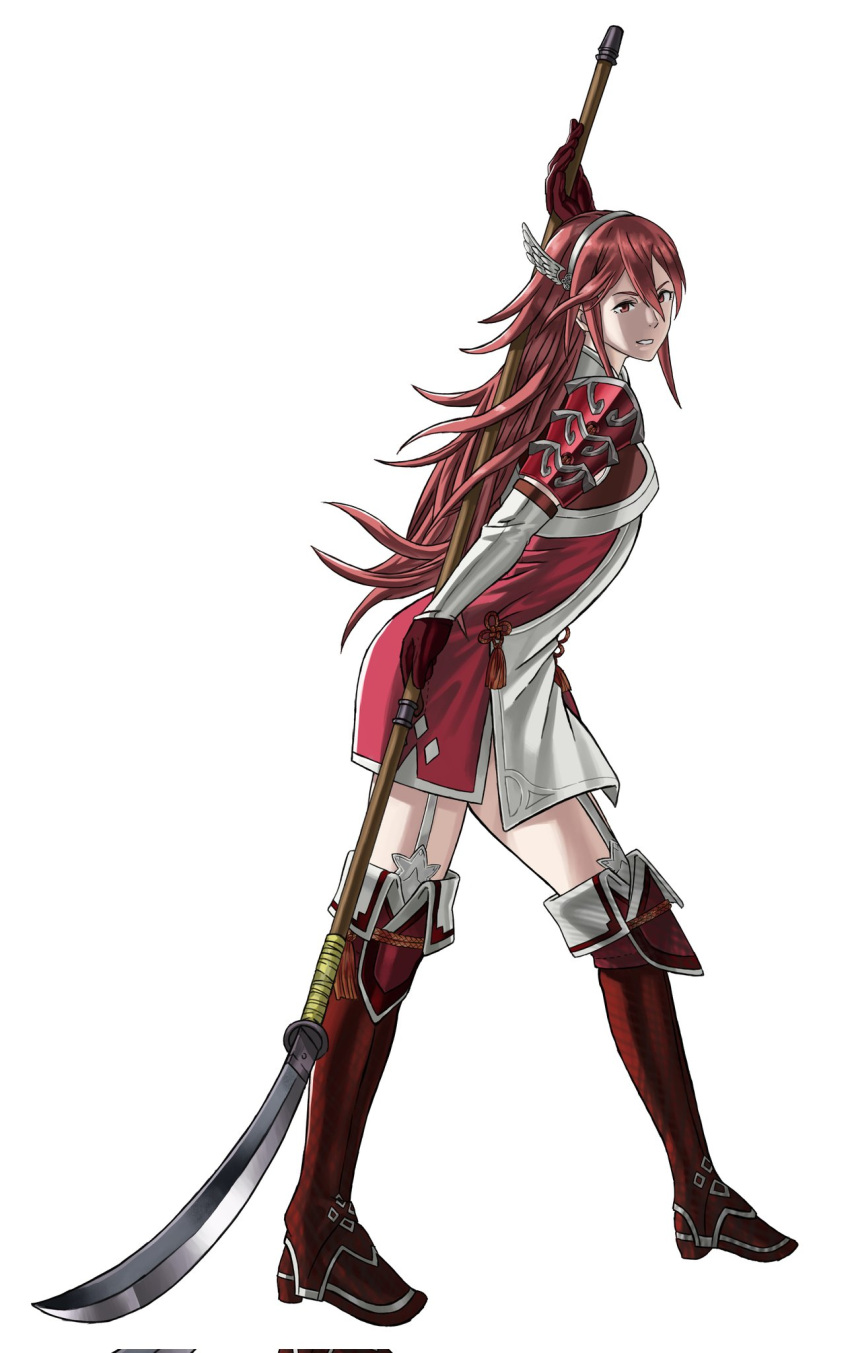 1girl, armor, boots, caeldori_(fire_emblem), dark_red_hair, dress, fire_emblem, fire_emblem_fates