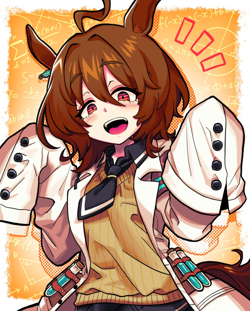 1girl, agnes_tachyon_(umamusume), ahoge, animal_ears, black_necktie, brown_eyes, brown_fur, brown_hair