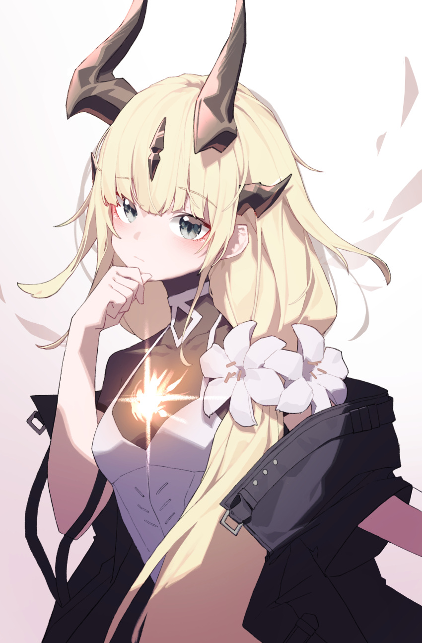 1girl, absurdres, arknights, beudelb, black_bodysuit, black_jacket, blonde_hair, bodysuit