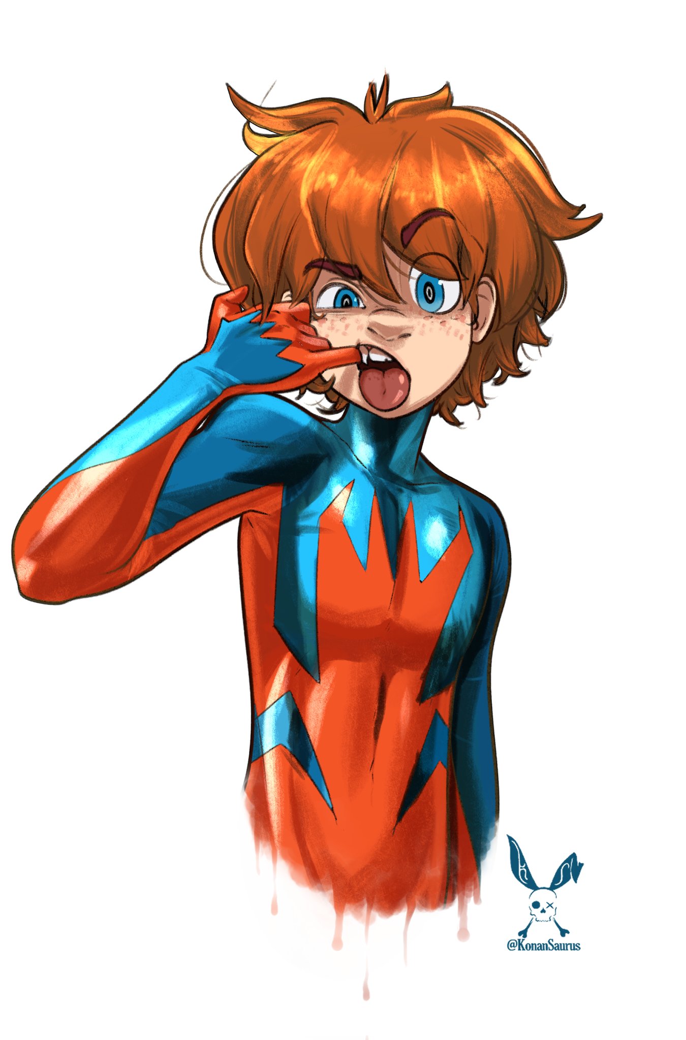 1boy, animification, artist_name, bailey_briggs, blue_eyes, child, english_commentary, finger_in_own_mouth