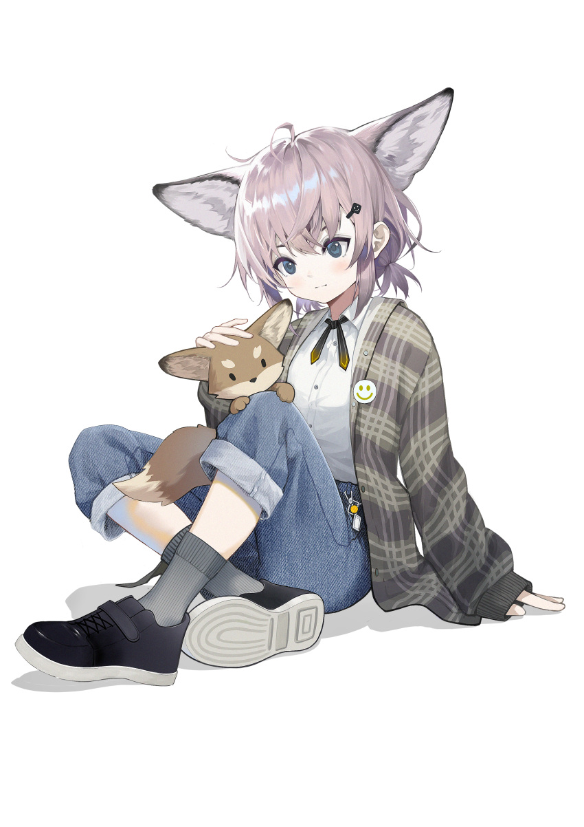 1girl, absurdres, alternate_costume, animal_ears, arknights, black_footwear, blue_eyes, casual