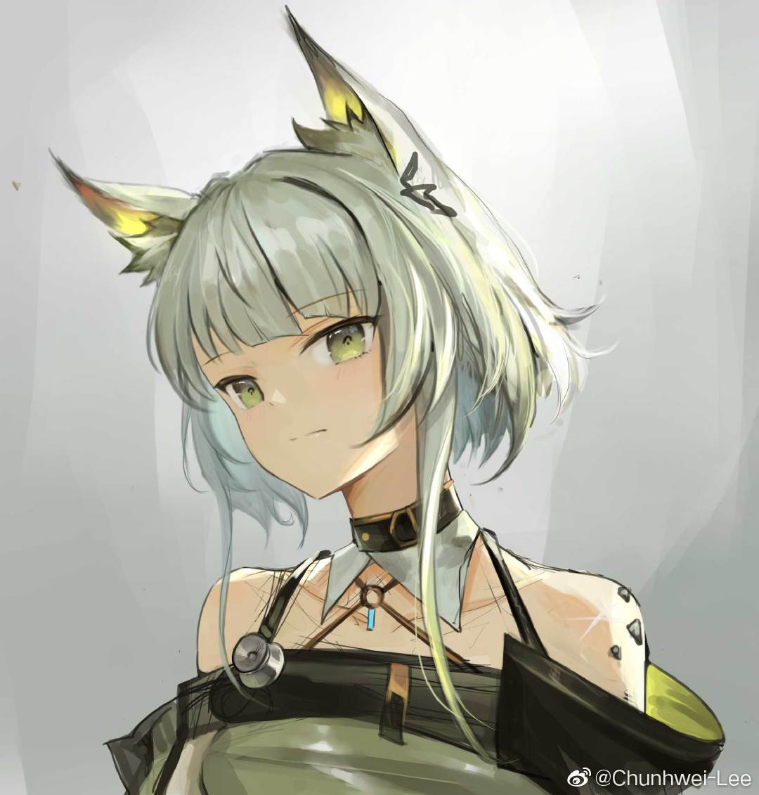 1girl, animal_ears, arknights, cat_ears, chunhwei_lee, closed_mouth, dress, expressionless