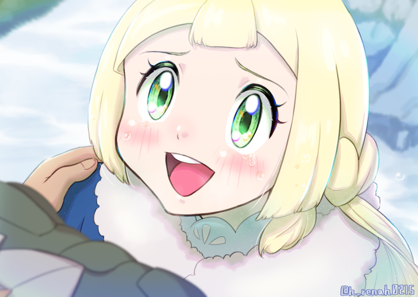1girl, blonde_hair, blue_coat, blunt_bangs, blush, coat, crying, crying_with_eyes_open