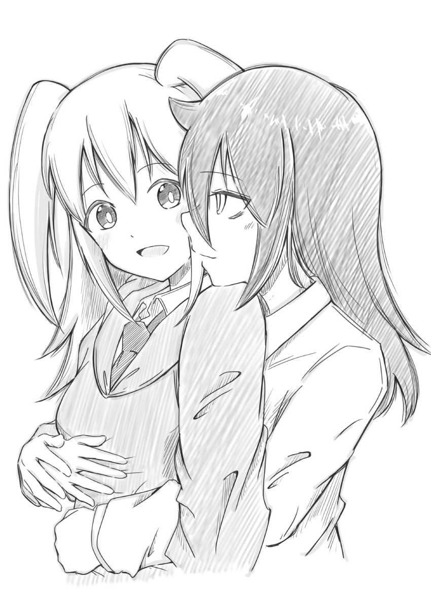 2girls, :d, azuminonomizua, bags_under_eyes, blush, collared_shirt, highres, holding_hands