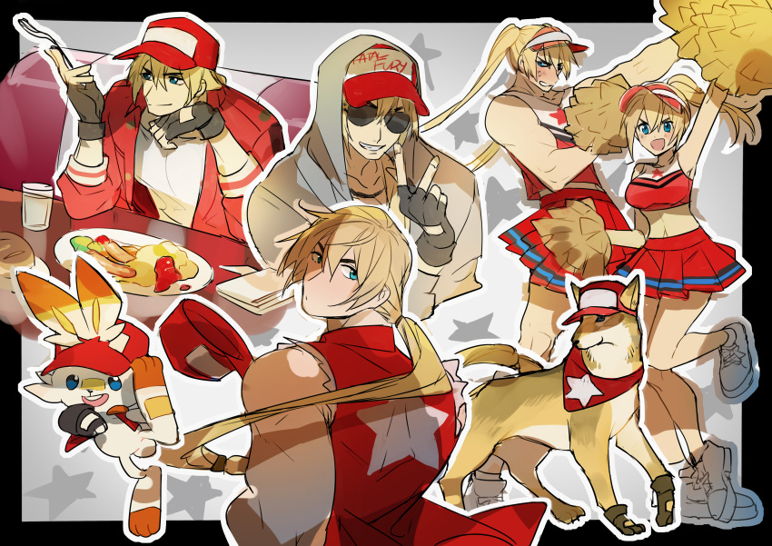 1boy, absurdres, alternate_costume, animalization, black_border, black_gloves, blue_eyes, border