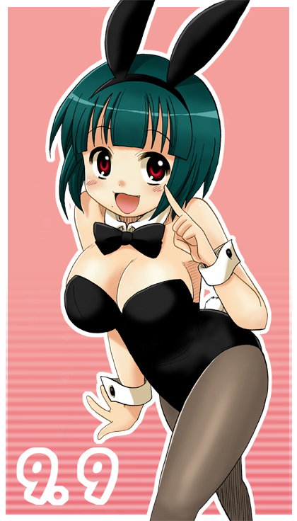 bunny_ears, bunnysuit, green_hair, idolmaster, kotobuki_maimu, leaning_forward, otonashi_kotori, pantyhose